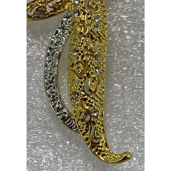 Vintage Avon Gold and Silver-Tone Abstract Brooch Pin Rhinestone Accents 3.25" - Picture 4 of 10